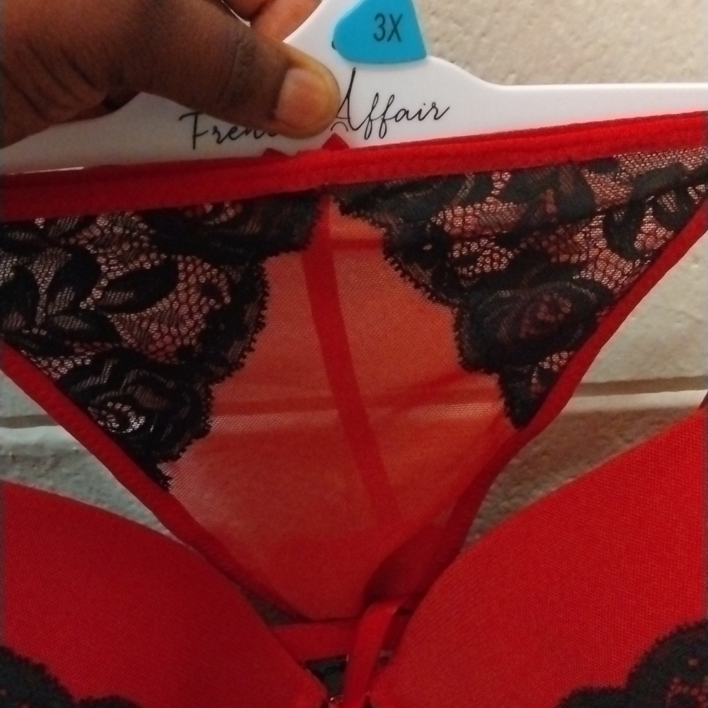 Red and black see through night ware with panties size3X